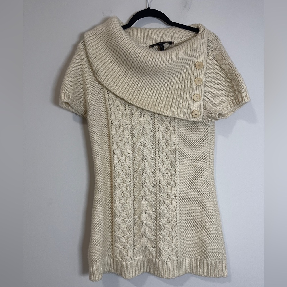 BCBG MaxAzria Sweater Size Large Cream Chunky Knit Short Sleeve Top - Picture 1 of 11